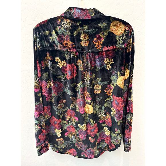 ANTHROPOLOGIE | Pilcro Velvet Button Down Shirt Black Red Floral Blouse | XS - Picture 4 of 7